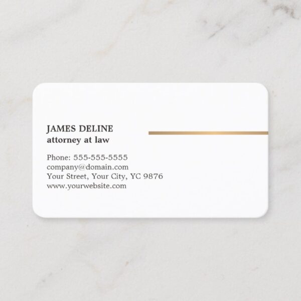 Minimalist Elegant White Copper Line Attorney Business Card