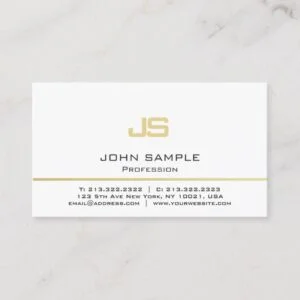 Minimalist Professional Modern White Gold Monogram Business Card