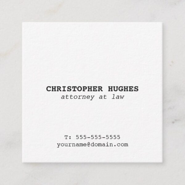Minimalist Simple Elegant White Attorney at law Square Business Card