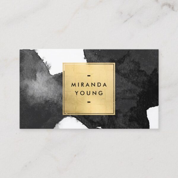Modern Abstract Black Watercolor Brushstrokes Business Card