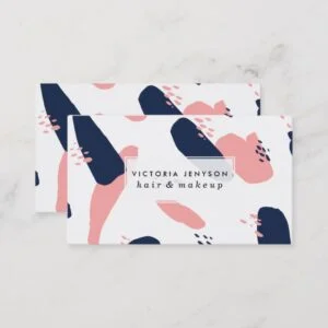 Modern abstract navy blue pastel pink geometric pa business card