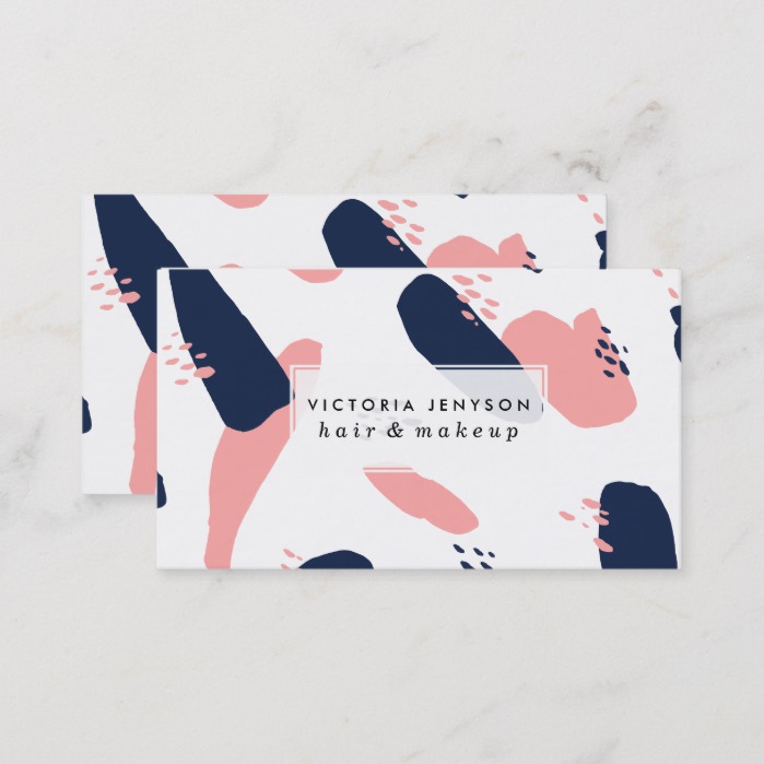 Modern abstract navy blue pastel pink geometric pa business card