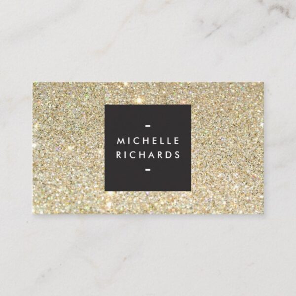 MODERN and SIMPLE BLACK BOX on GOLD GLITTER Business Card