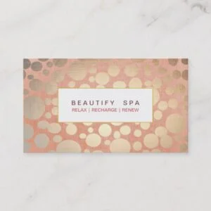 Modern Beauty Salon & Spa Faux Gold Coral Pink Business Card