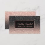 Modern black rose gold glitter chic ombre makeup business card