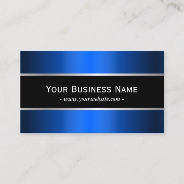 Modern Blue Metallic Black Stripe Professional Business Card