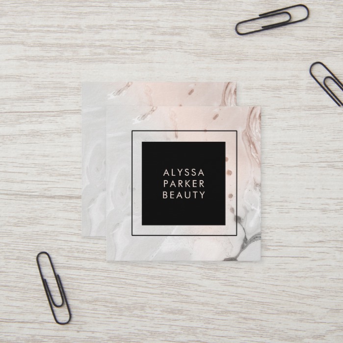 Modern Blush Pink and Gray Marble Social Media Square Business Card