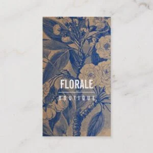 Modern brown paper chic vintage flowers blue paint business card