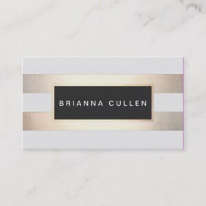 Modern Chic Striped Gold Foil (image) and Black Business Card