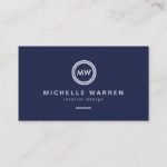 Modern Circle Monogram Initials on Midnight Blue Business Card