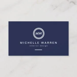 Modern Circle Monogram Initials on Midnight Blue Business Card