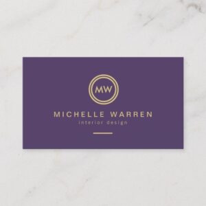 Modern Circle Monogram Initials on Royal Purple Business Card
