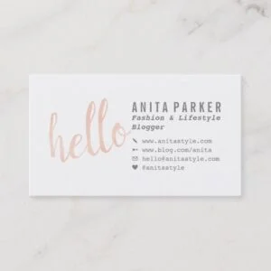 Modern coral watercolor brush hello script blogger business card