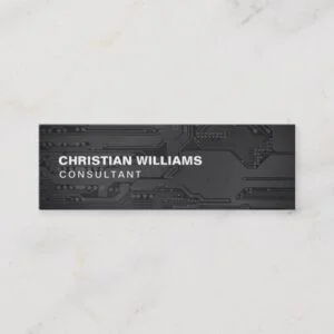 Modern Elegant Black White CircuitBoard Consultant Mini Business Card