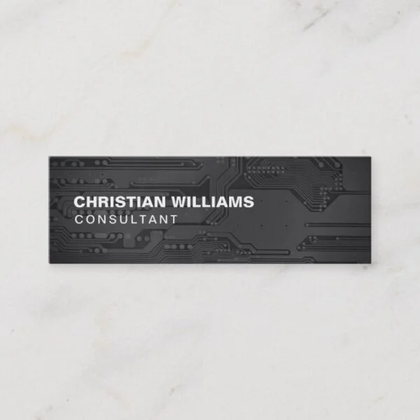 Modern Elegant Black White CircuitBoard Consultant Mini Business Card