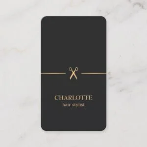 Modern Elegant Chic Faux Gold Black Hair Stylist Business Card