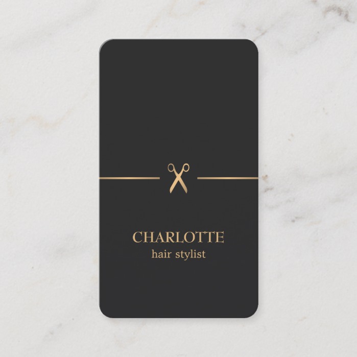 Modern Elegant Chic Faux Gold Black Hair Stylist Business Card