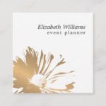 Modern Elegant Faux Gold Floral Event Planner Square Business Card