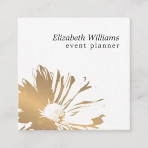 Modern Elegant Faux Gold Floral Event Planner Square Business Card