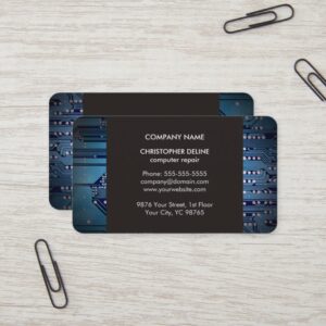 Modern Elegant Grey Blue Circuit Computer Repair Business Card