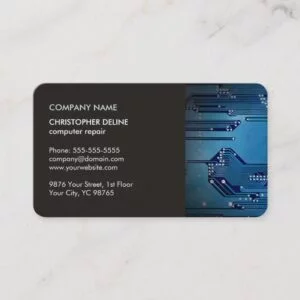 Modern Elegant Grey Blue Circuit Computer Repair Business Card