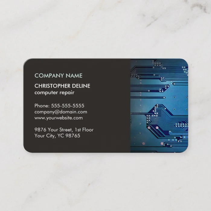 Modern Elegant Grey Blue Circuit Computer Repair Business Card