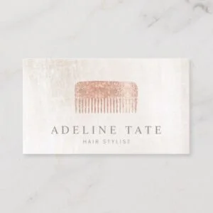 Modern Elegant Hair Stylist Rose Gold Sequin Comb Business Card