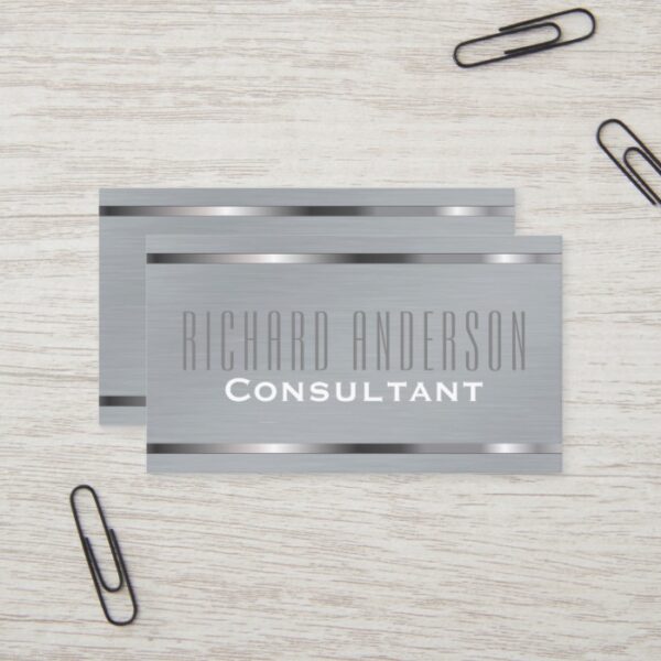 Modern Elegant Professional Gray Brushed Metal Business Card