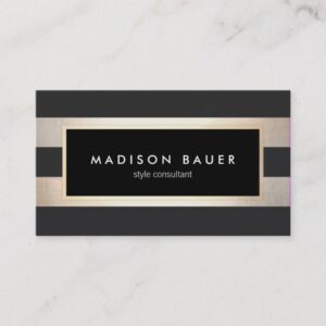 Modern Elegant Striped Trendy Black Gold Foil Business Card