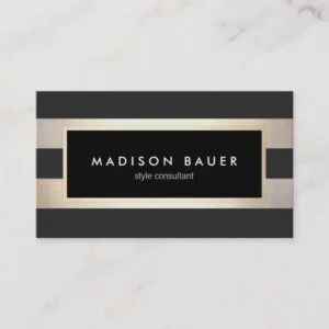 Modern Elegant Striped Trendy Black Gold Foil Business Card