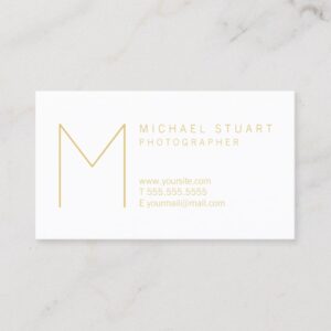 Modern Elegant White and Gold Monogram Business Card