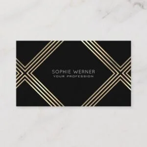 modern faux gold geometric on elegant black business card