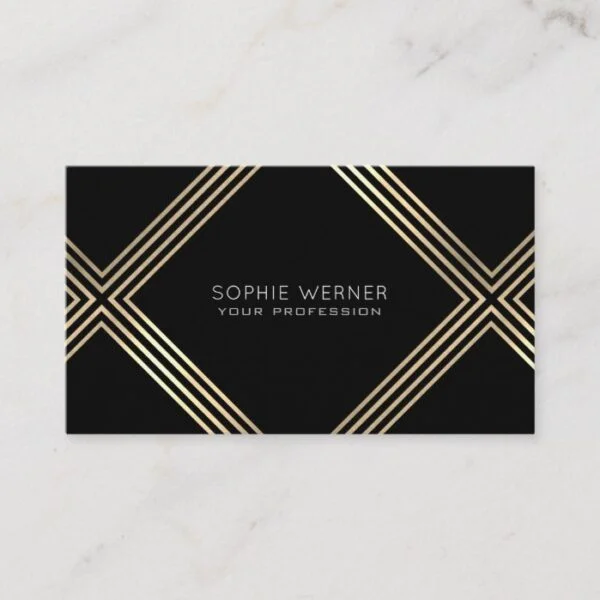 modern faux gold geometric on elegant black business card