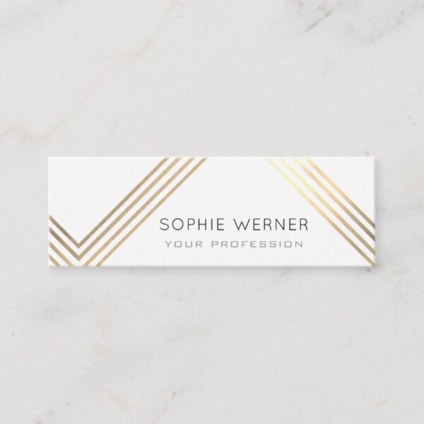 modern faux gold stripes on elegant white mini business card