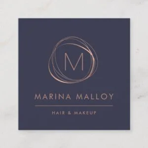 Modern Faux Rose Gold Abstract Monogram Square Business Card