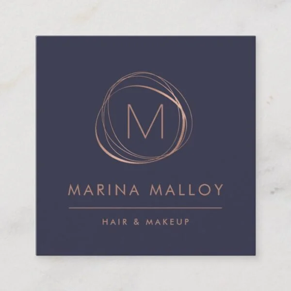 Modern Faux Rose Gold Abstract Monogram Square Business Card