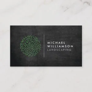 Modern Gardener Landscaping Logo on Black Wood Business Card