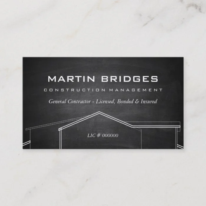 Modern General Construction Chalk Business Cards