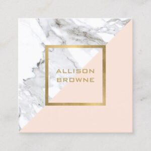 Modern Geometric Marble/Pink and Faux Gold Square Business Card