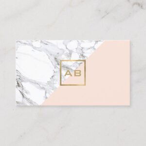 Modern Geometric Marble/Pink Monogram Logo Business Card
