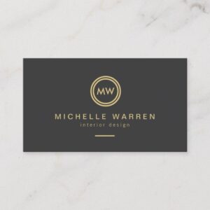 Modern Gold Circle Monogram Initials on Dark Gray Business Card