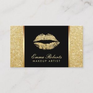 Modern Gold Glitter Lips Makeup Artist Business Card