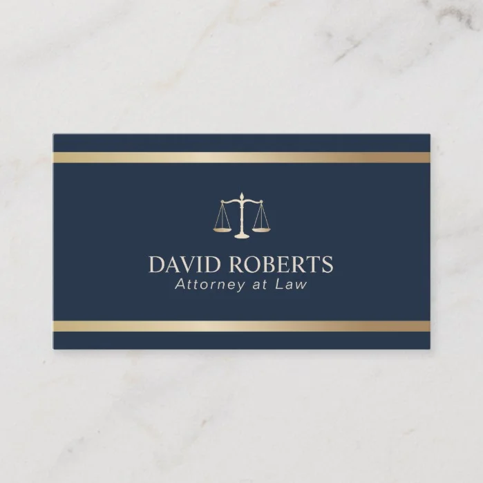 Modern Gold Stripe Navy Blue Lawyer Attorney Business Card