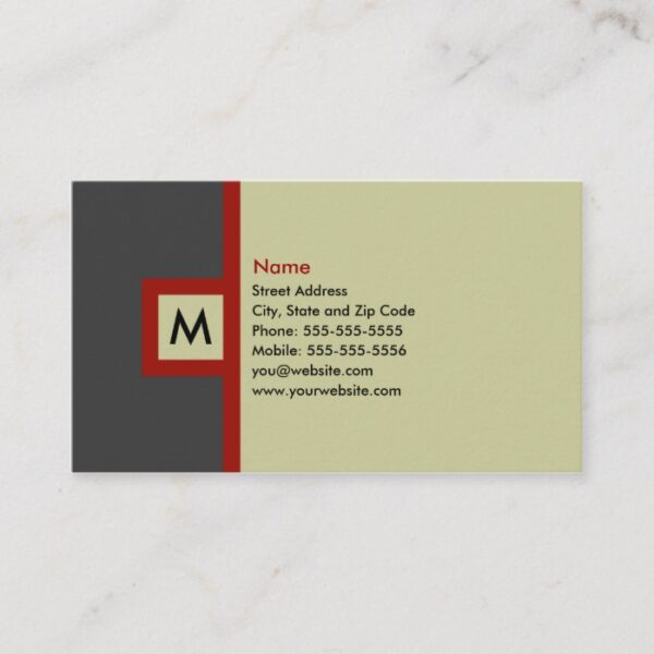 Modern Gray & Red Monogram Business Card