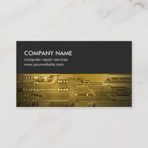 Modern Grey Gold Circuit Board Computer Repair Business Card