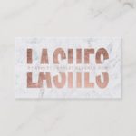 modern lashes cut out rose gold typography marble business card