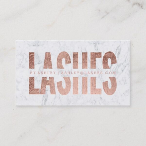 modern lashes cut out rose gold typography marble business card