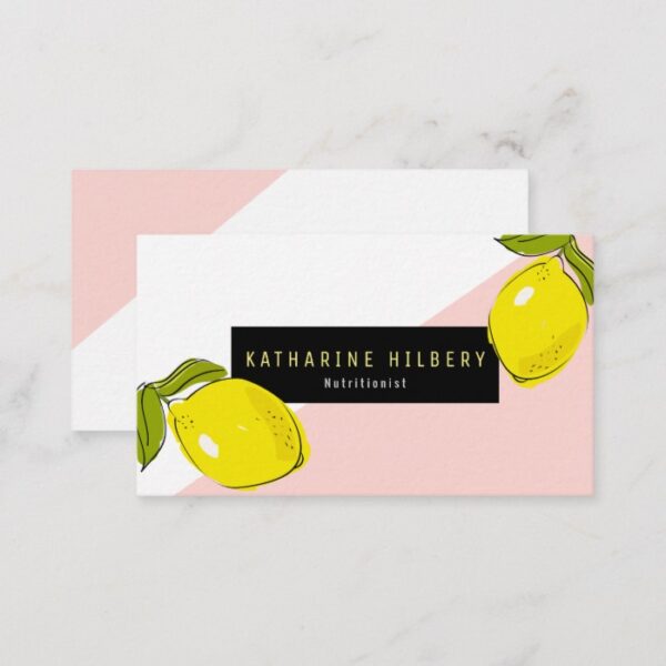 Modern Lemon Pink White Block Business Card