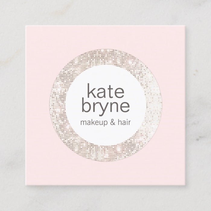Modern Light Pink Sequin Beauty  Salon Square Business Card