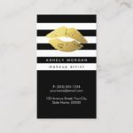 Modern Makeup Gold Lips – Chic Black White Stripes Business Card